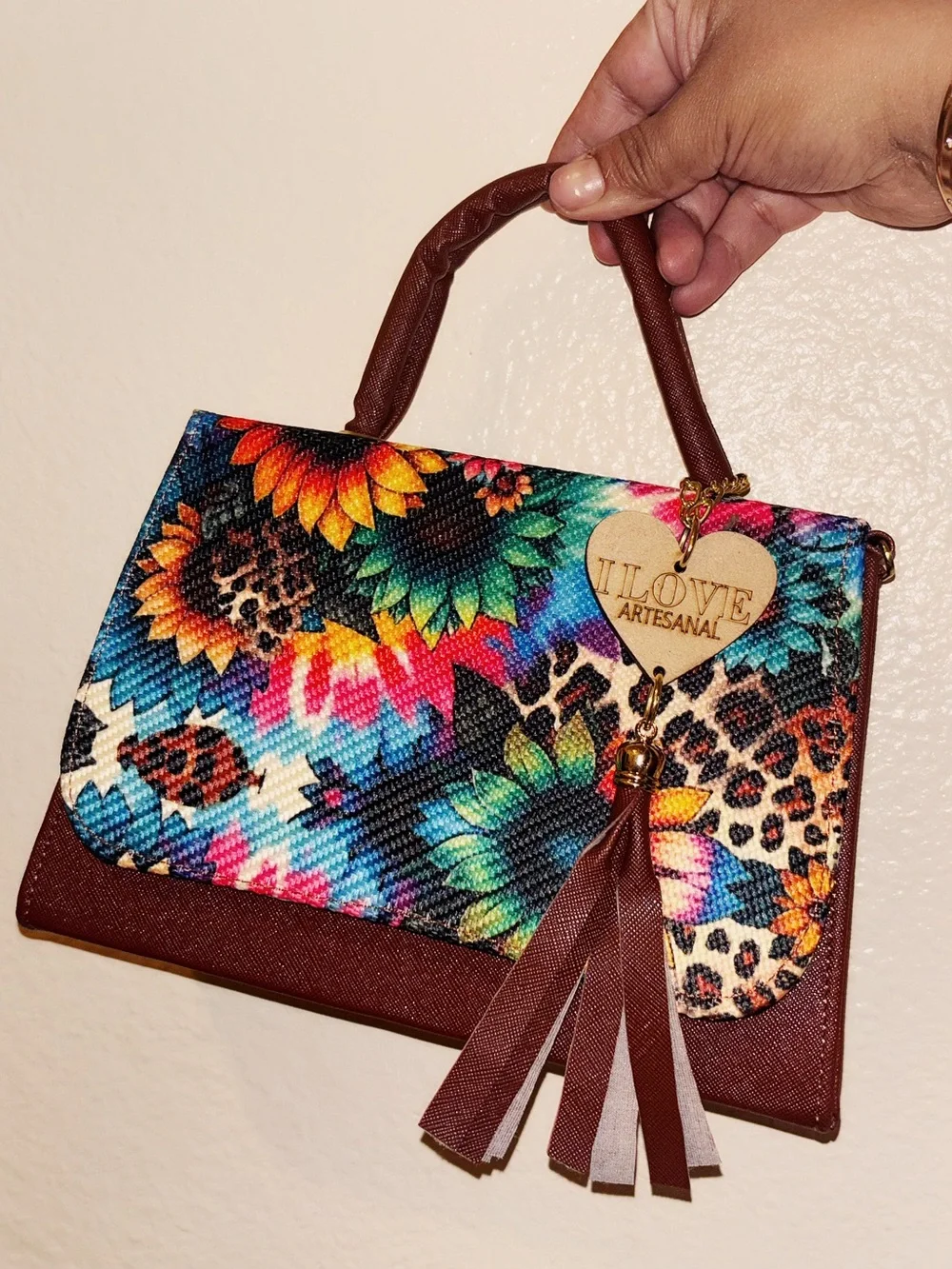 Multicolor Floral & Leopard Top-Handle Bag